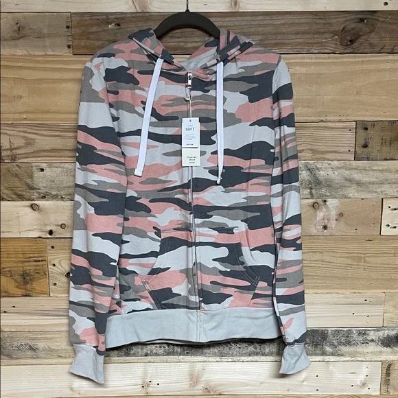 Reflex size Large Multicolor Camo Zip-up Super Soft Slim Fit Hoodie with Pockets - Picture 1 of 10